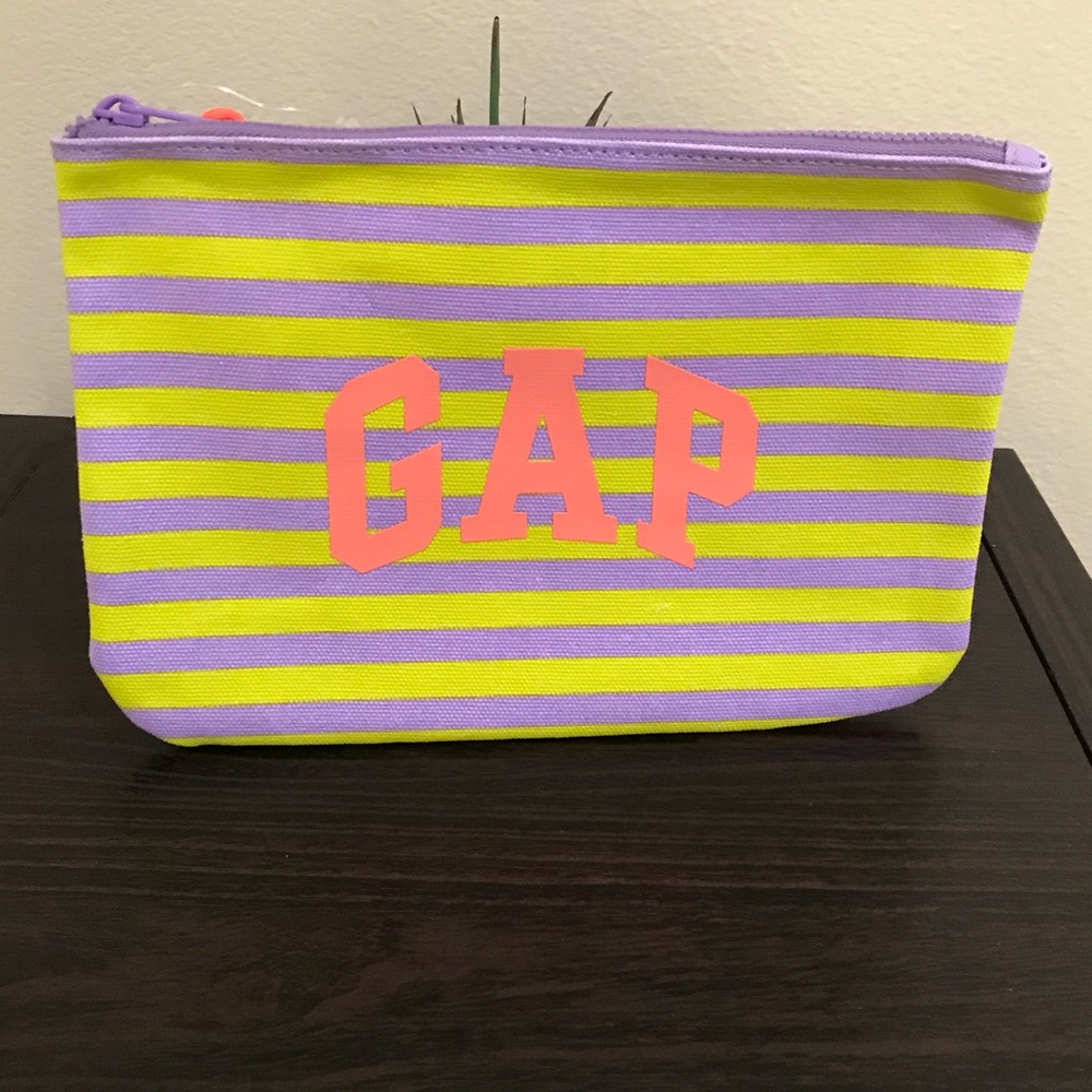 Gap Canvas Pouch Yellow w Purple Stripe